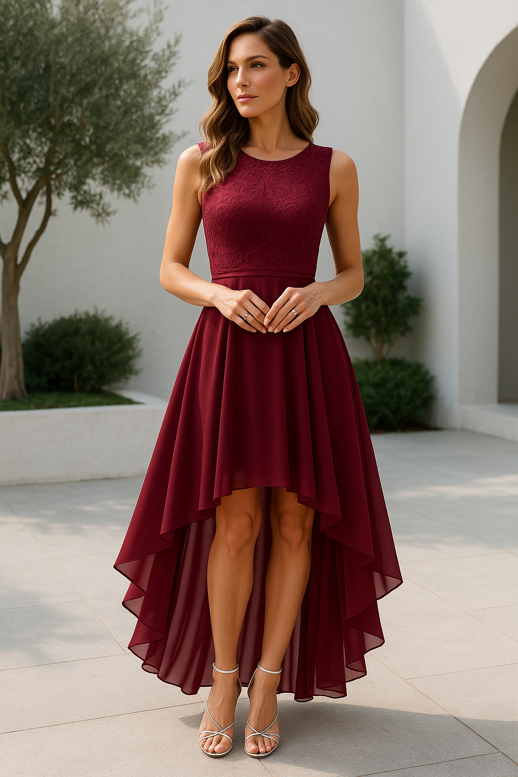 Aldona | Damen Vokuhila Kleid für Hochzeitsgäste - Burgundy - Image 1