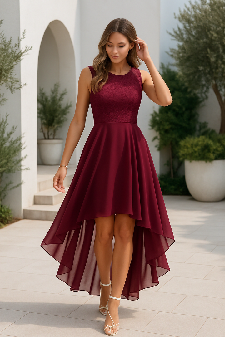 Aldona | Damen Vokuhila Kleid für Hochzeitsgäste - Burgundy - Image 2