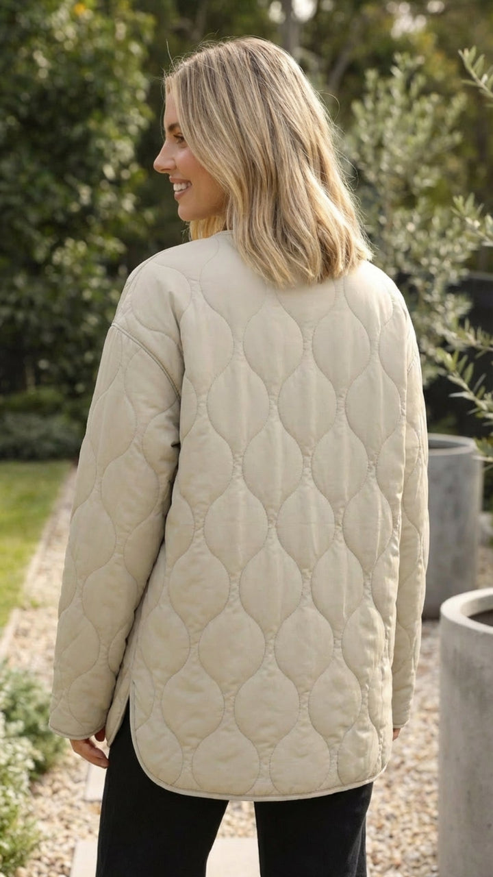 Aldora | Damen Steppjacke leichte Herbstjacke - Beige - Image 3