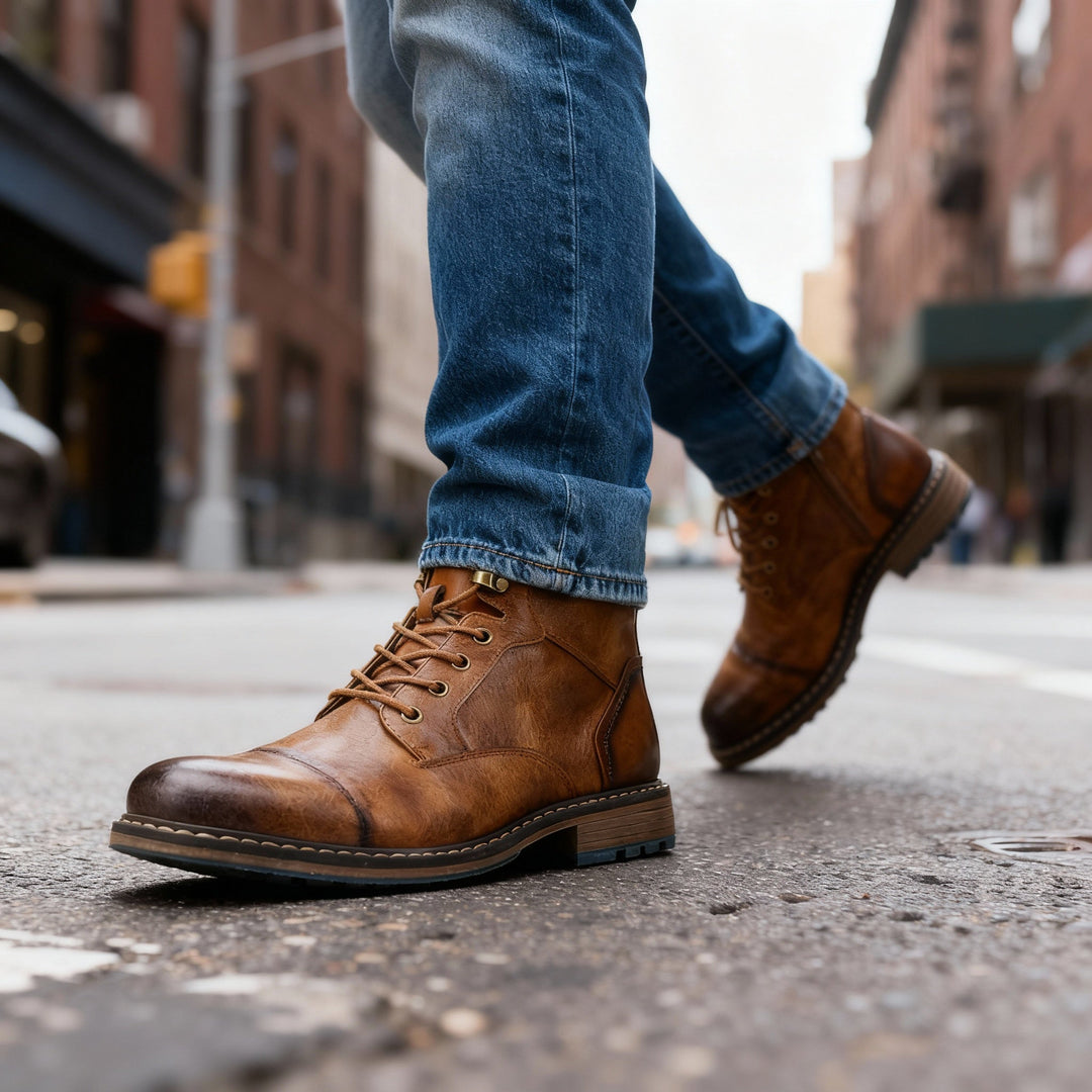 Aldric | Herren Schnürboots Stiefeletten mit Kappe - Light Brown - Image 6