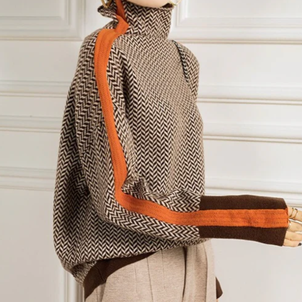 Aldrica | Damen Rollkragen-Pullover Fischgrätmuster - Image 1