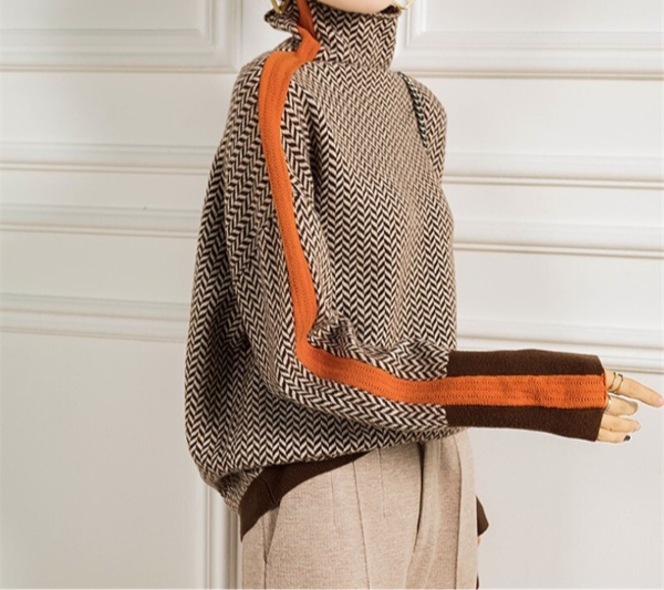 Aldrica | Damen Rollkragen-Pullover Fischgrätmuster - Image 2