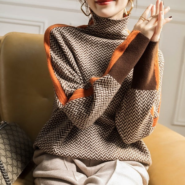 Aldrica | Damen Rollkragen-Pullover Fischgrätmuster - Image 3