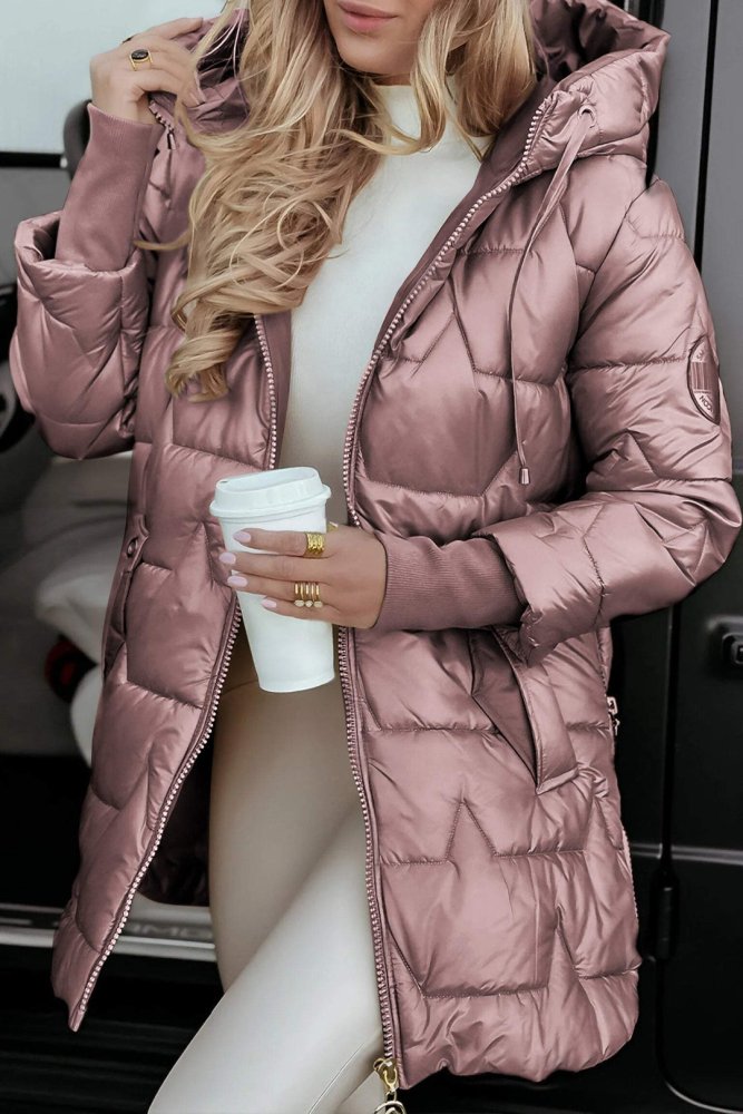 Aldvika | Damen Steppjacke Lang mit Kapuze - Bronze - Image 11