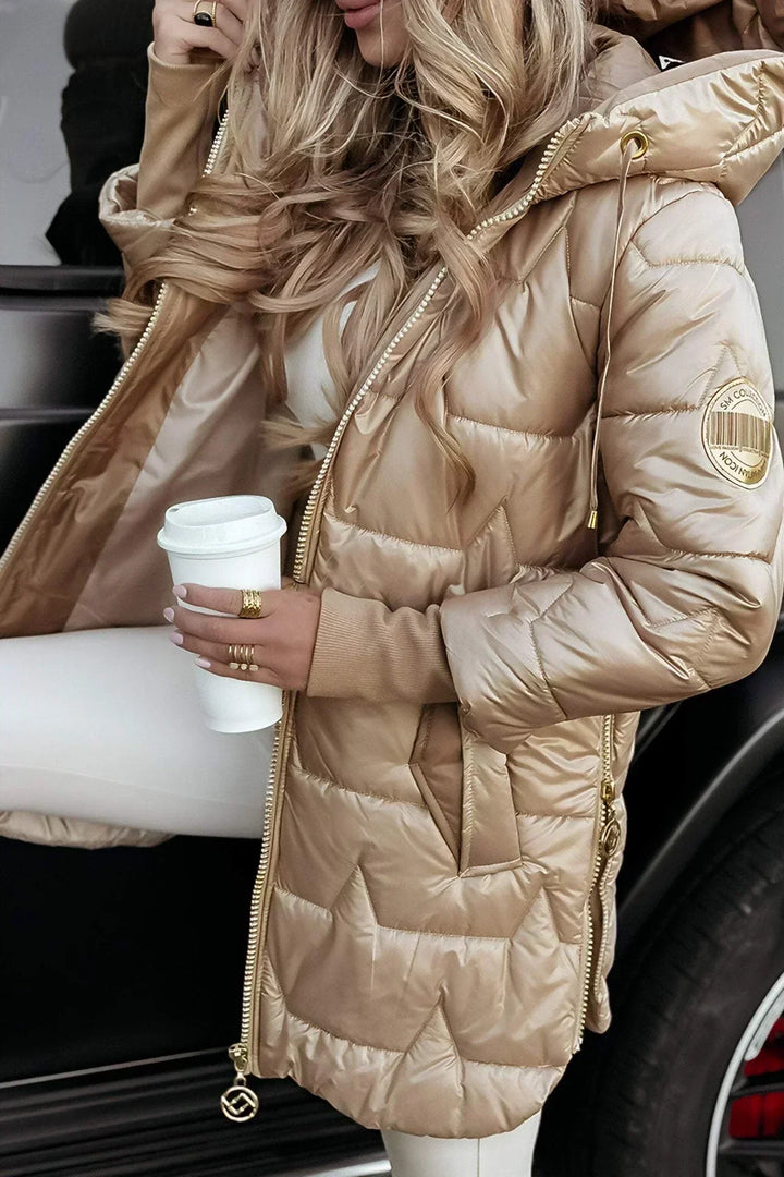 Aldvika | Damen Steppjacke Lang mit Kapuze - Bronze - Image 6