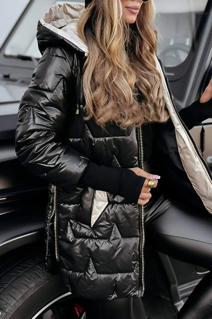 Aldvika | Damen Steppjacke Lang mit Kapuze - Bronze - Image 8