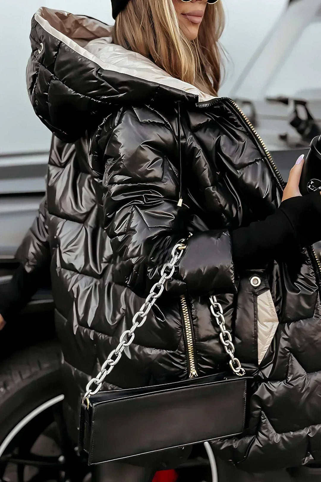 Aldvika | Damen Steppjacke Lang mit Kapuze - Bronze - Image 9