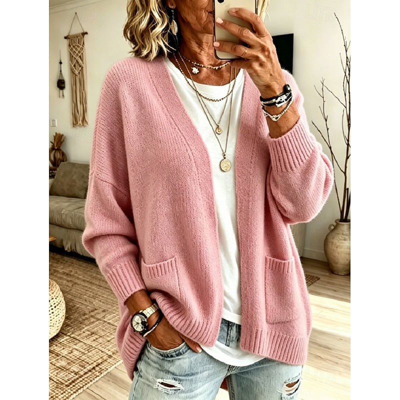 Aldwara | Damen Oversize Strickjacke offen - Pink - Image 1