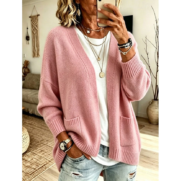 Aldwara | Damen Oversize Strickjacke offen - Pink - Image 1