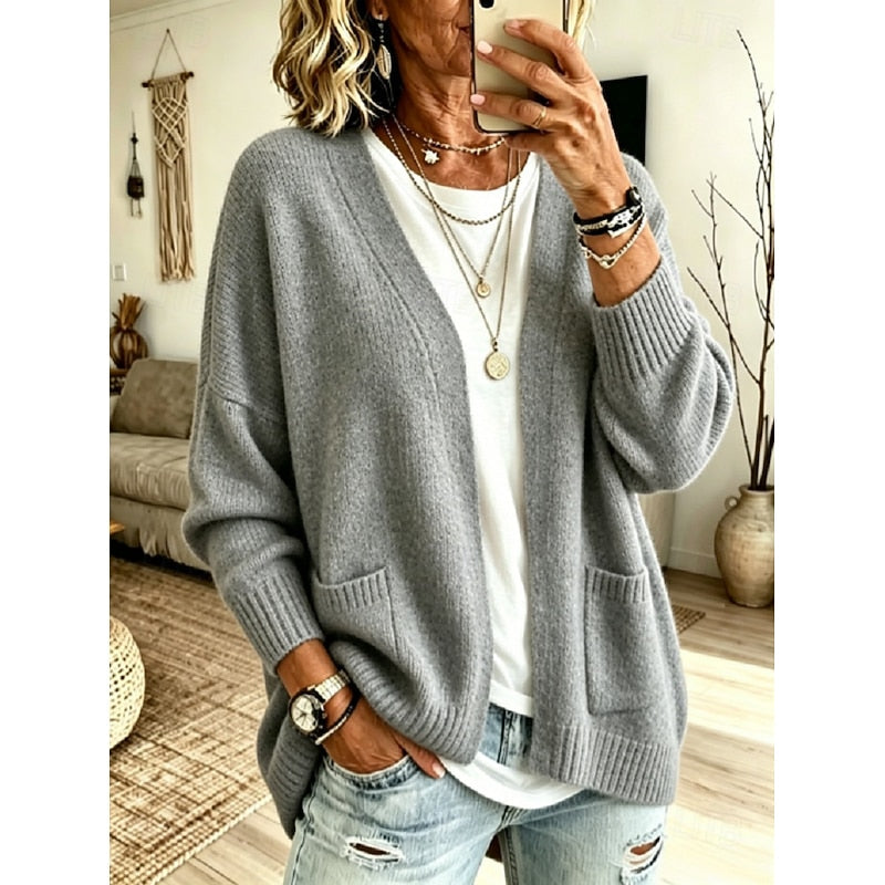 Aldwara | Damen Oversize Strickjacke offen - Pink - Image 2