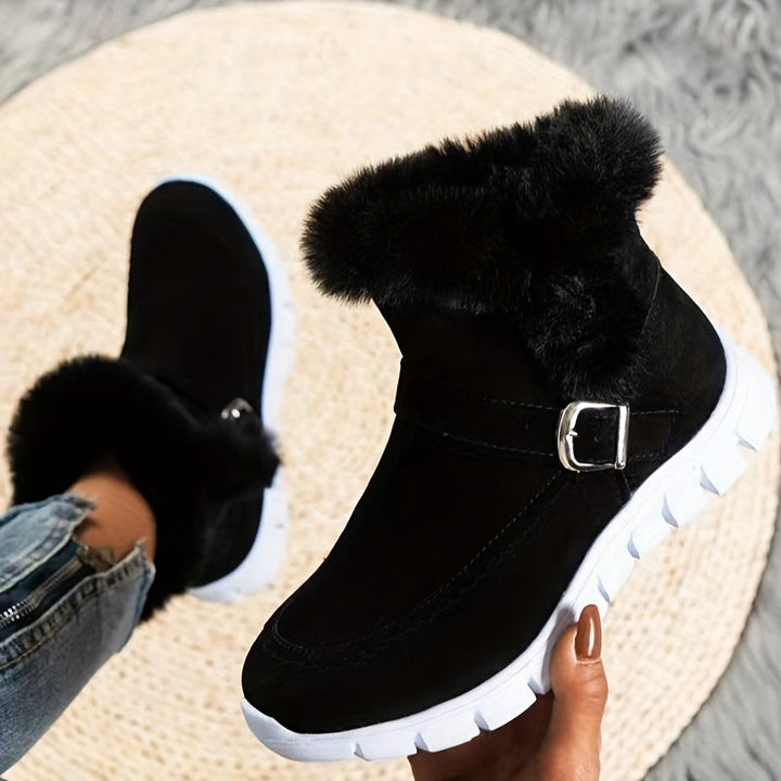 Aldwiga | Damen Winterstiefel Knöchel Plüschbesatz - Black - Image 1