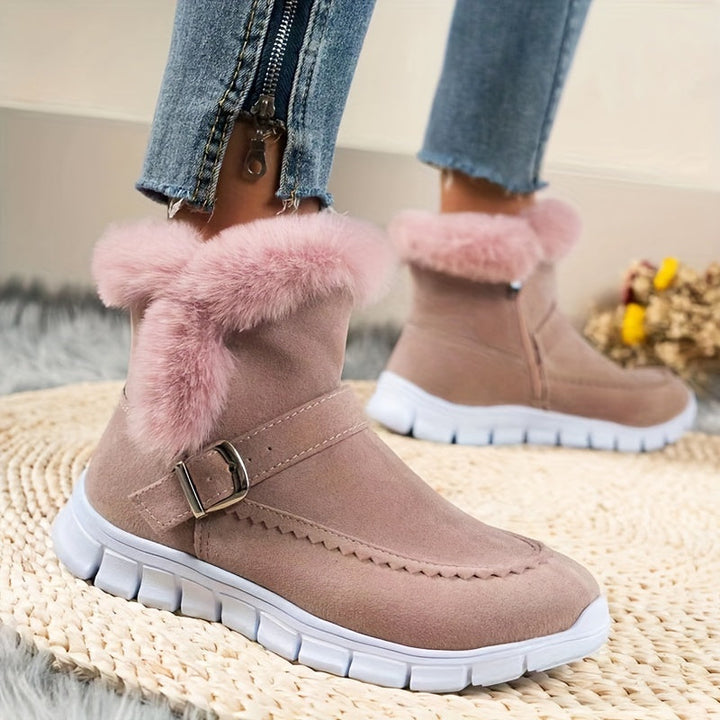 Aldwiga | Damen Winterstiefel Knöchel Plüschbesatz - Black - Image 10