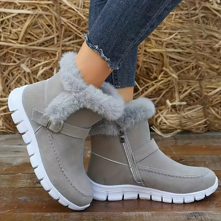 Aldwiga | Damen Winterstiefel Knöchel Plüschbesatz - Black - Image 2