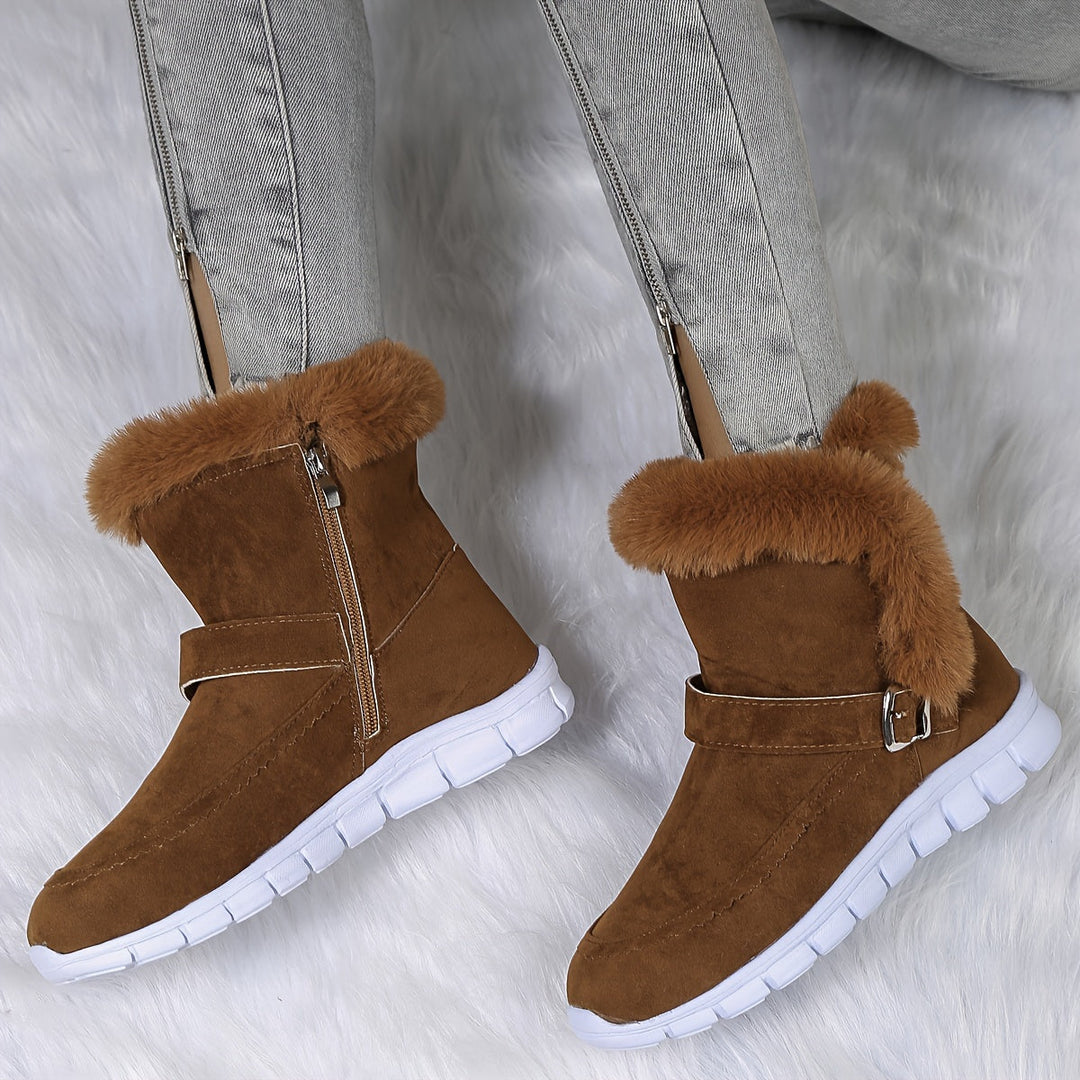 Aldwiga | Damen Winterstiefel Knöchel Plüschbesatz - Black - Image 6