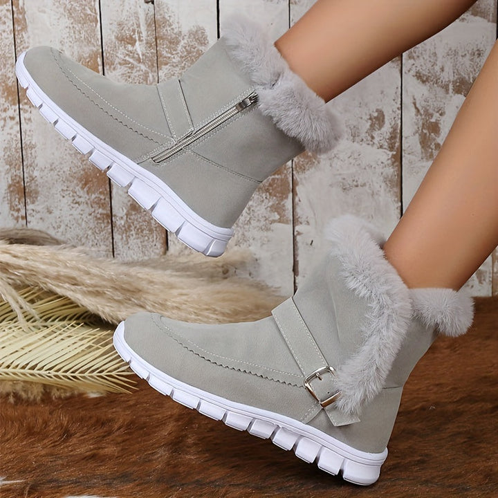 Aldwiga | Damen Winterstiefel Knöchel Plüschbesatz - Black - Image 8