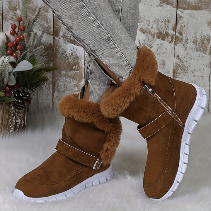 Aldwiga | Damen Winterstiefel Knöchel Plüschbesatz - Black - Image 9