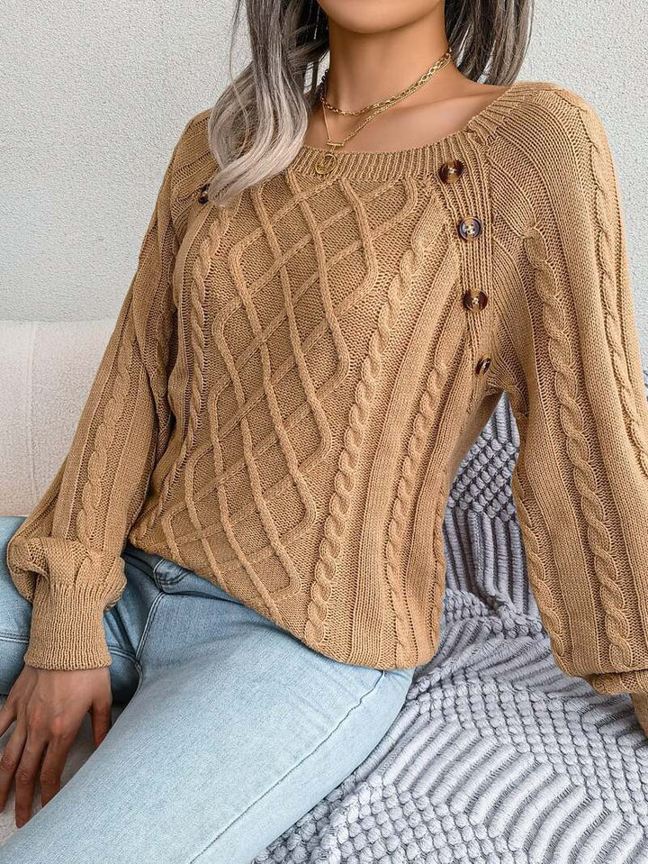 Aldwina | Damen Zopfmuster-Strickpullover mit Knöpfen - Grey - Image 7