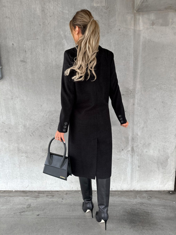 Aldwine | Damen Langer Mantel Zweireihig - Black - Image 2