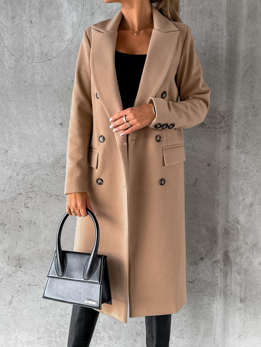 Aldwine | Damen Langer Mantel Zweireihig - Black - Image 3
