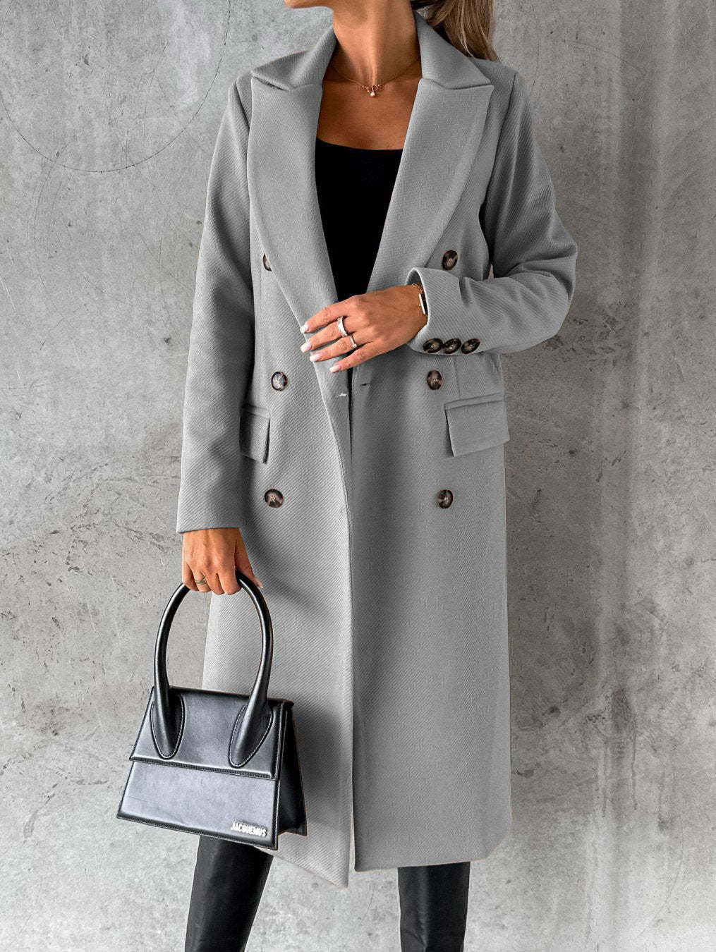 Aldwine | Damen Langer Mantel Zweireihig - Black - Image 6