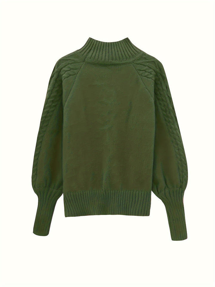 Aldwyna | Damen Zopfmuster Pullover Rollkragen Strickpullover - Olive Green - Image 6