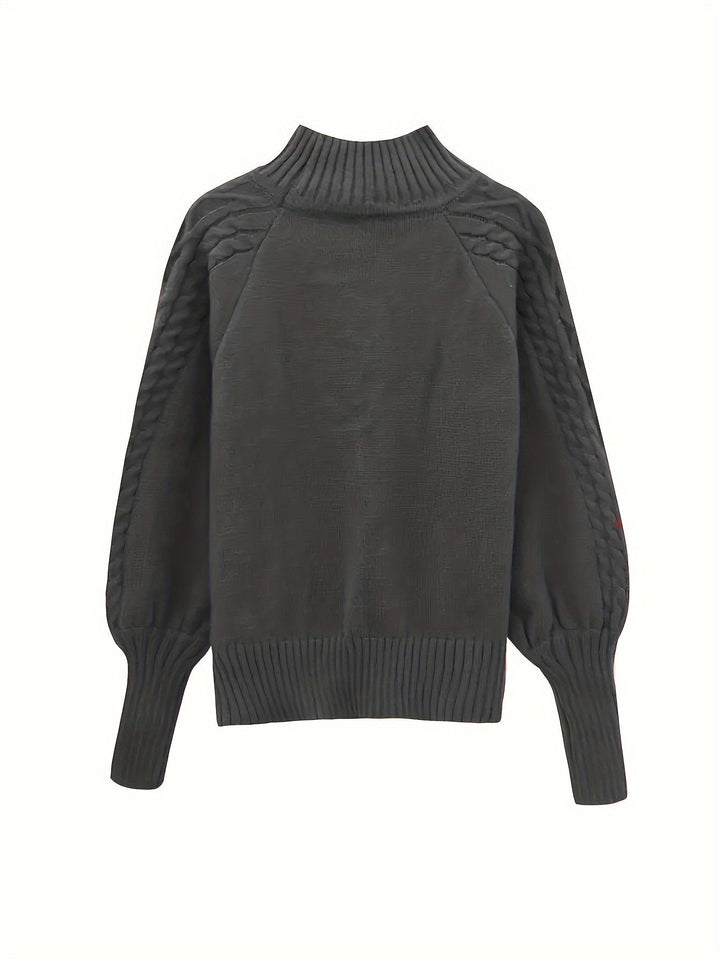 Aldwyna | Damen Zopfmuster Pullover Rollkragen Strickpullover - Olive Green - Image 8