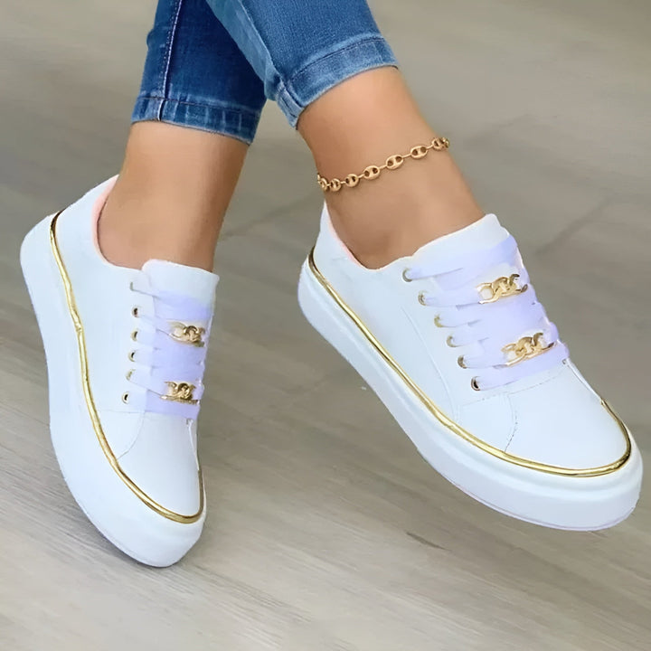 Luna | Damen Sneaker Golddetail Schnürschuh Plateau Freizeitschuh