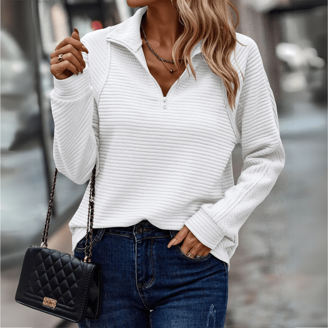 Almeke | Damen Gerippter Pullover mit Reißverschluss - Pink - Image 2