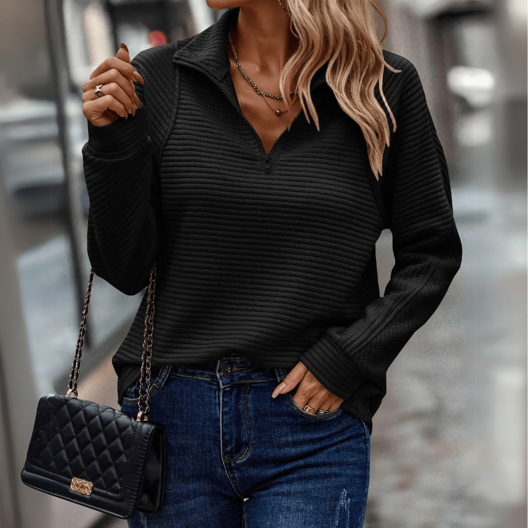 Almeke | Damen Gerippter Pullover mit Reißverschluss - Pink - Image 5