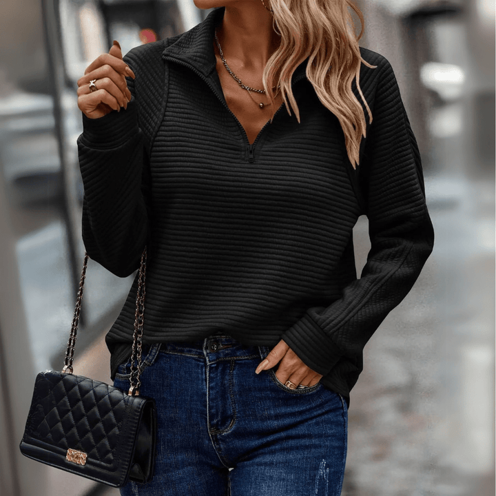 Almeke | Damen Gerippter Pullover mit Reißverschluss - Pink - Image 5