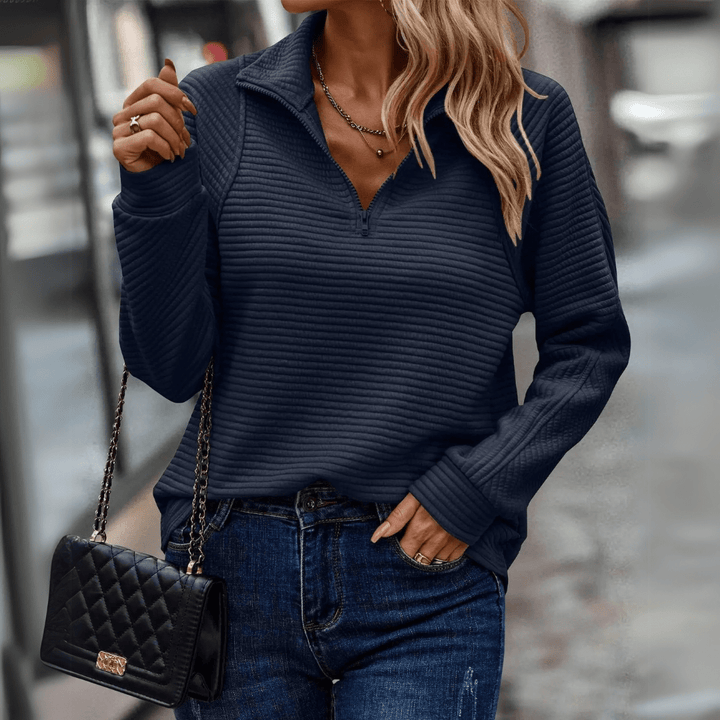 Almeke | Damen Gerippter Pullover mit Reißverschluss - Pink - Image 7