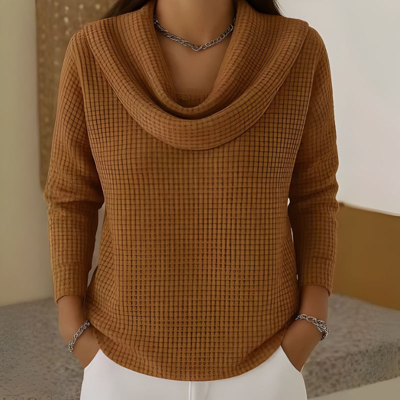 Almeke | Damen Strickpullover Wasserfallkragen Waffelstruktur - Teal - Image 3