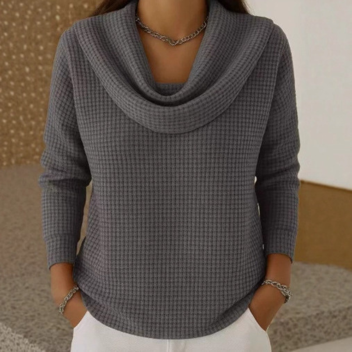 Almeke | Damen Strickpullover Wasserfallkragen Waffelstruktur - Teal - Image 4