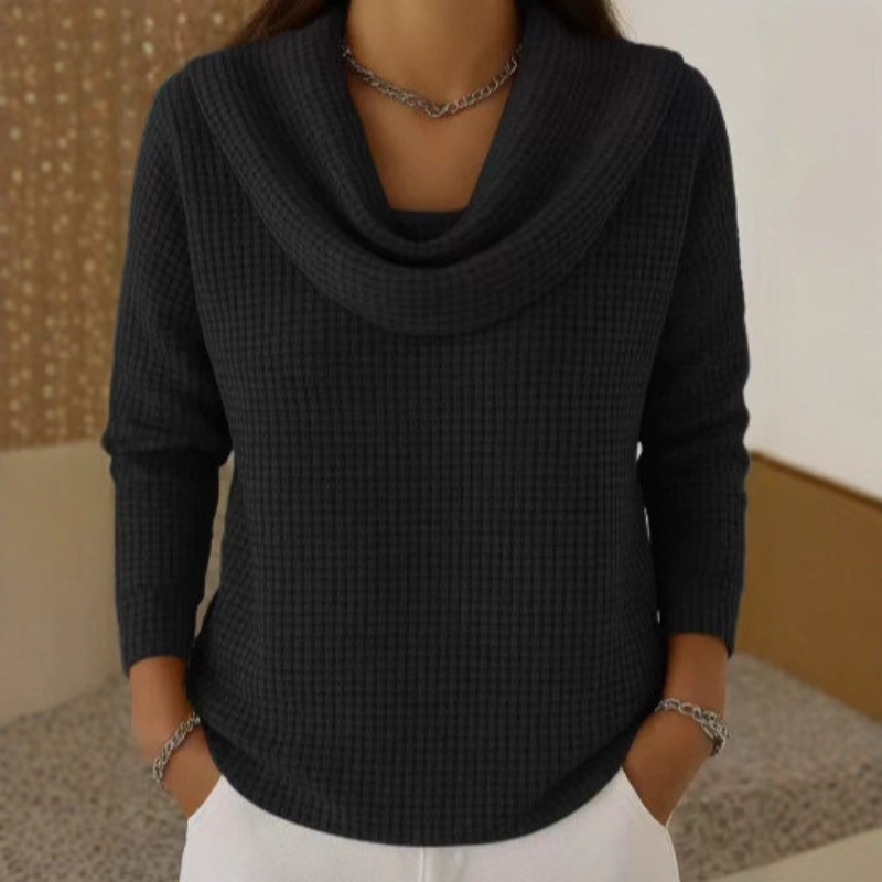 Almeke | Damen Strickpullover Wasserfallkragen Waffelstruktur - Teal - Image 5