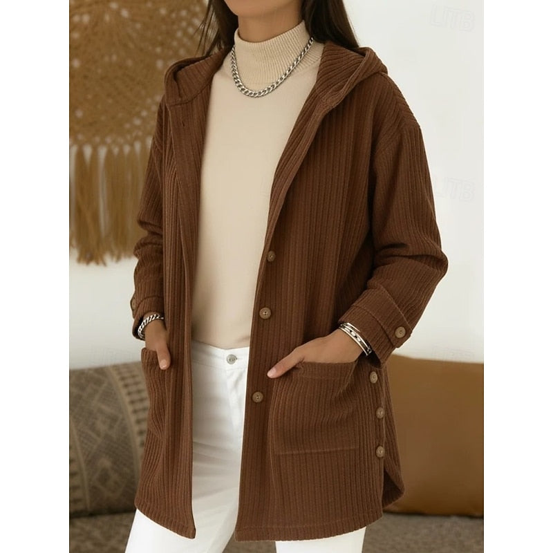 Almfrid | Damen Gestrickter Mantel mit Kapuze - Brown - Image 1