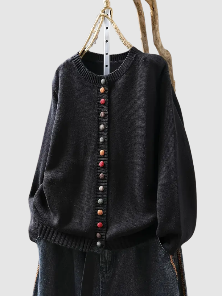 Almhild | Damen Strickjacke mit Knöpfen Rundhals - Red - Image 4