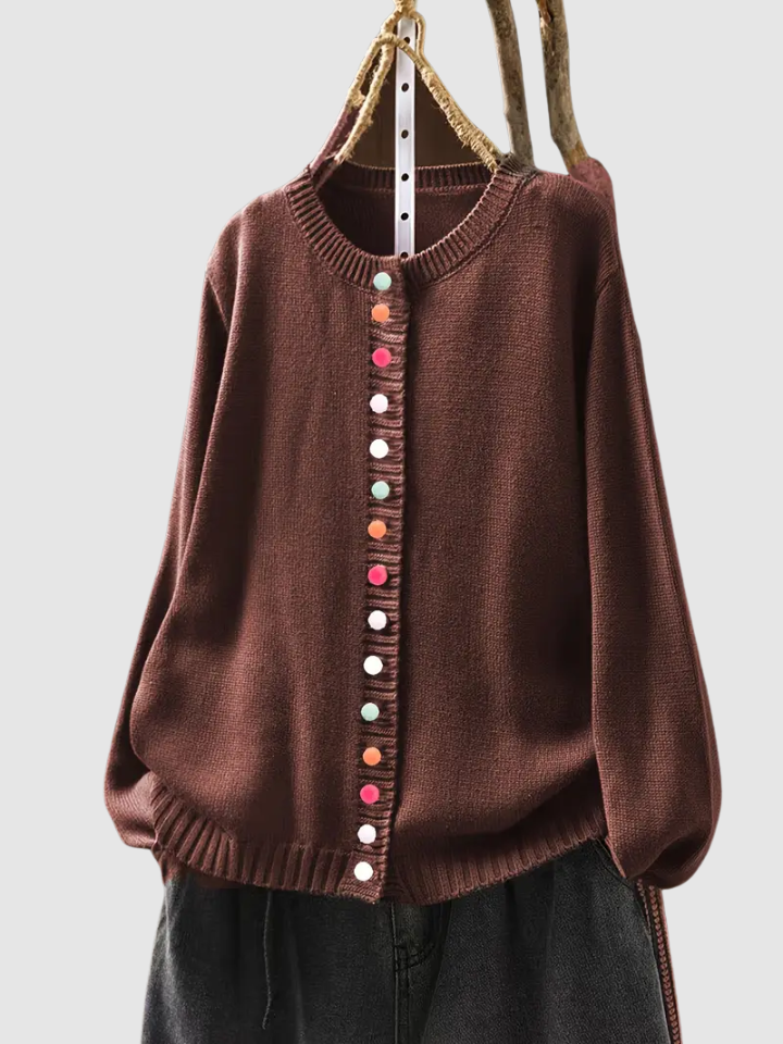 Almhild | Damen Strickjacke mit Knöpfen Rundhals - Red - Image 6