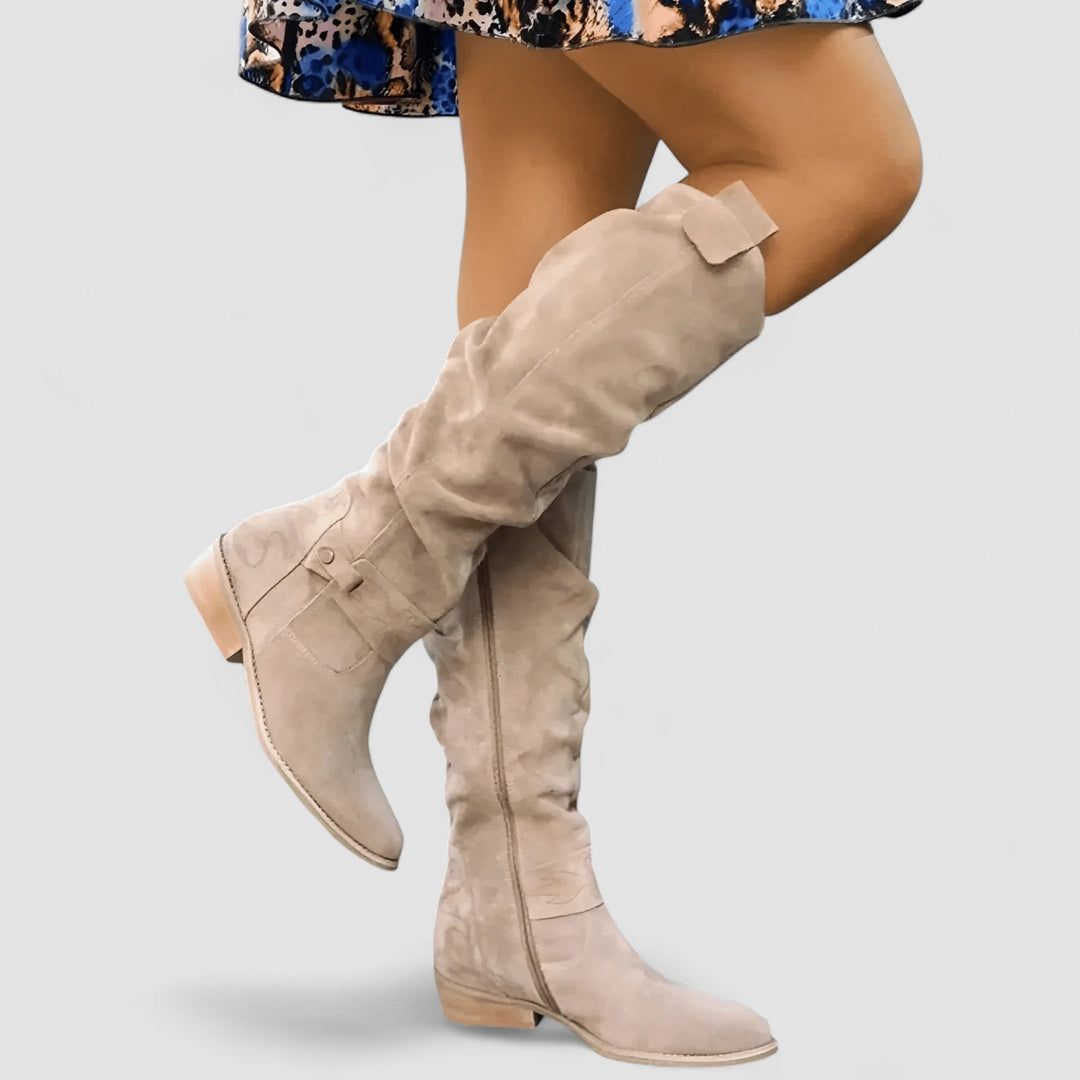Almina | Damen Kniehohe Stiefel mit weitem Schaft - Beige - Image 1