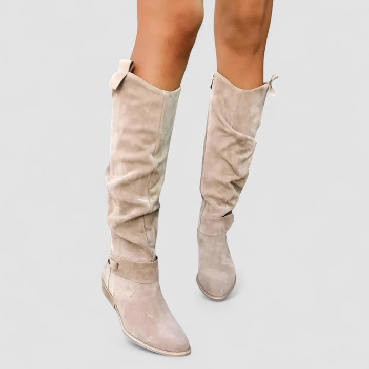 Almina | Damen Kniehohe Stiefel mit weitem Schaft - Beige - Image 2