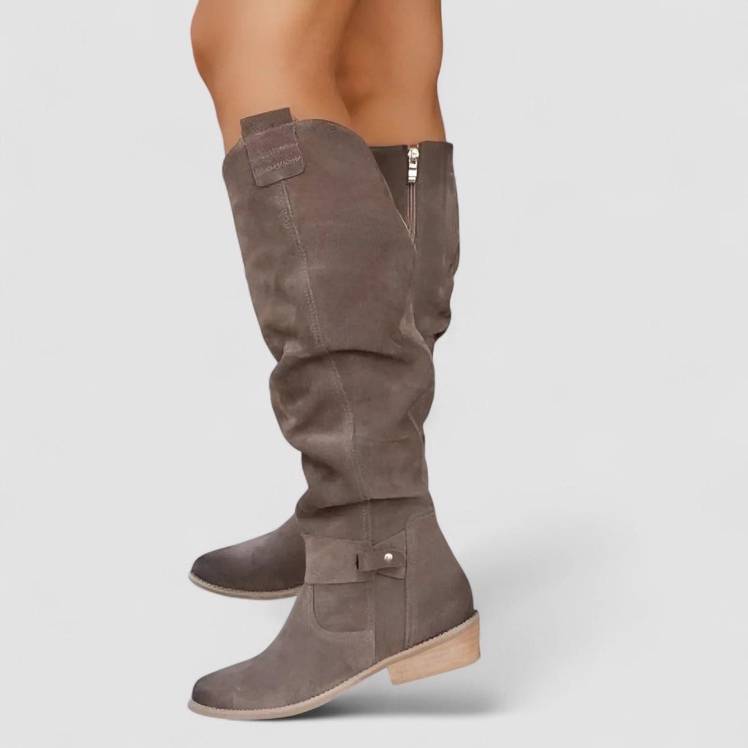 Almina | Damen Kniehohe Stiefel mit weitem Schaft - Beige - Image 3