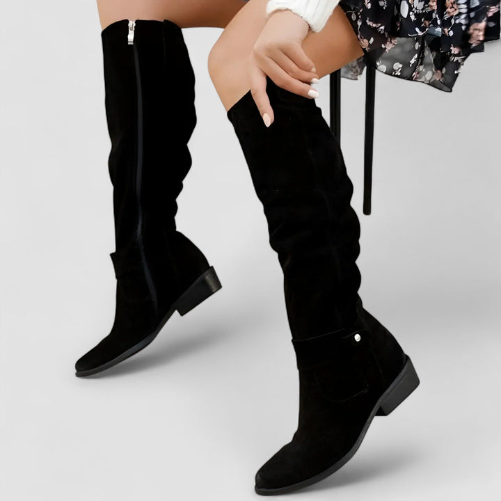 Almina | Damen Kniehohe Stiefel mit weitem Schaft - Beige - Image 6