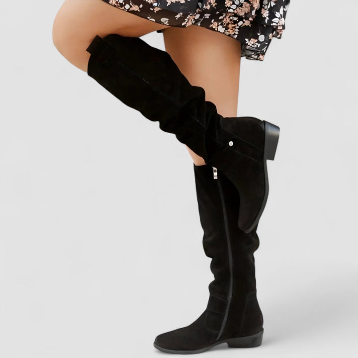 Almina | Damen Kniehohe Stiefel mit weitem Schaft - Beige - Image 7