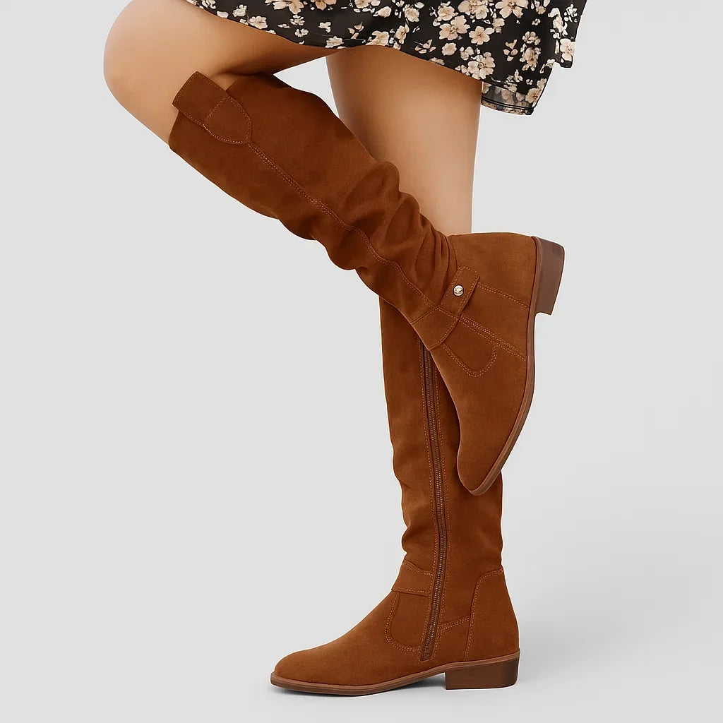 Almina | Damen Kniehohe Stiefel mit weitem Schaft - Beige - Image 8