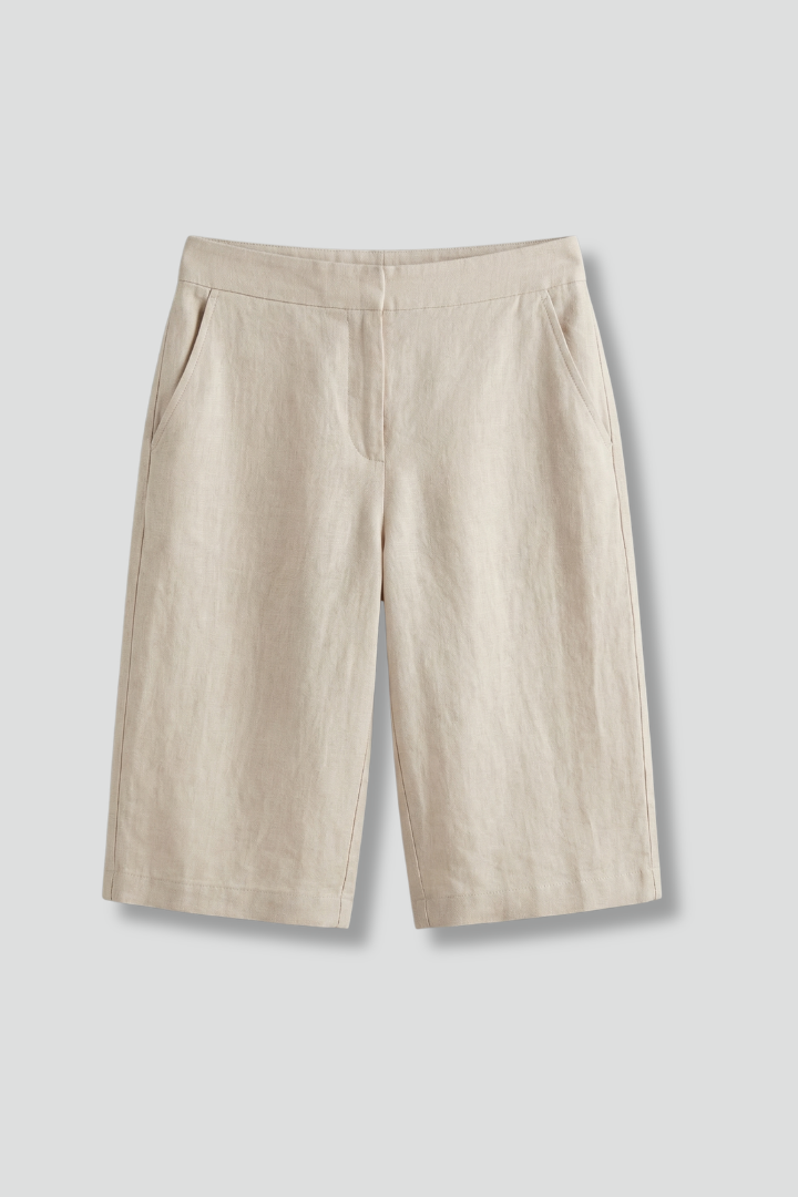 Almira | Damen Bermuda Shorts mit Elastikbund und Seitentaschen - Beige - Image 1