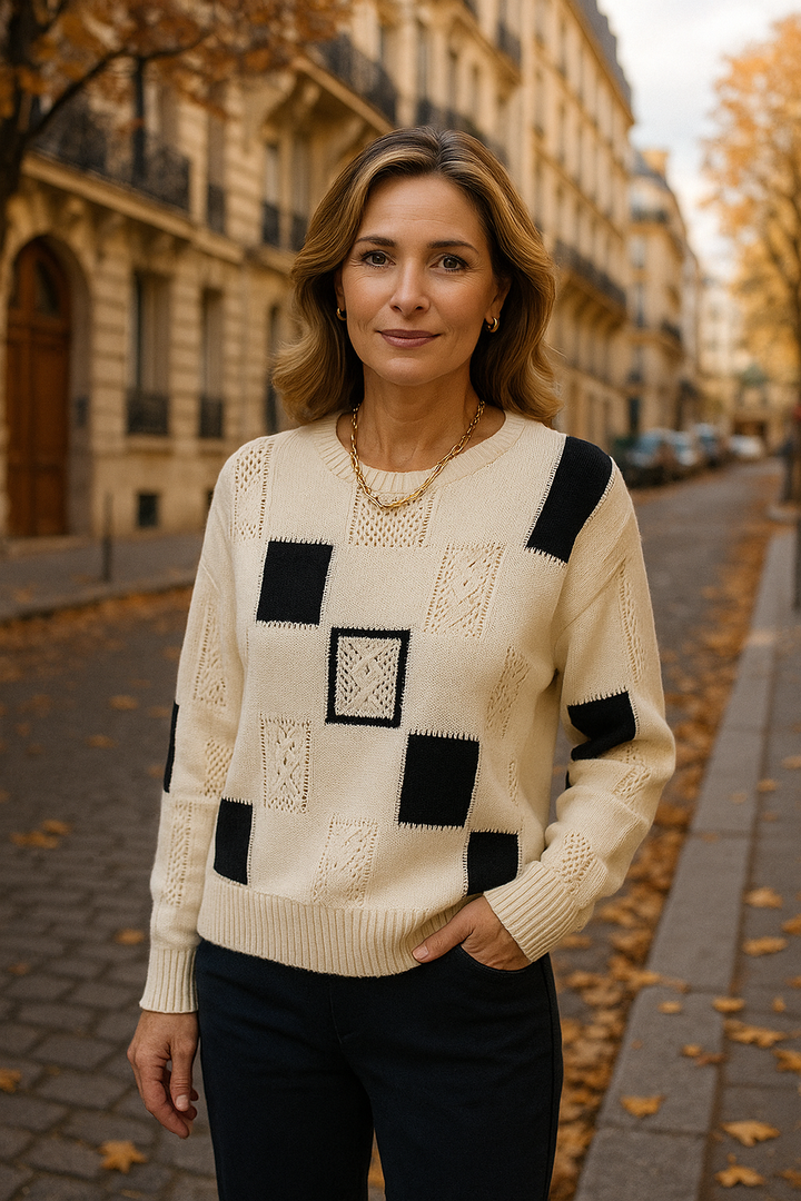 Almira | Damen Strickpullover Patchwork Rundhals - Image 2