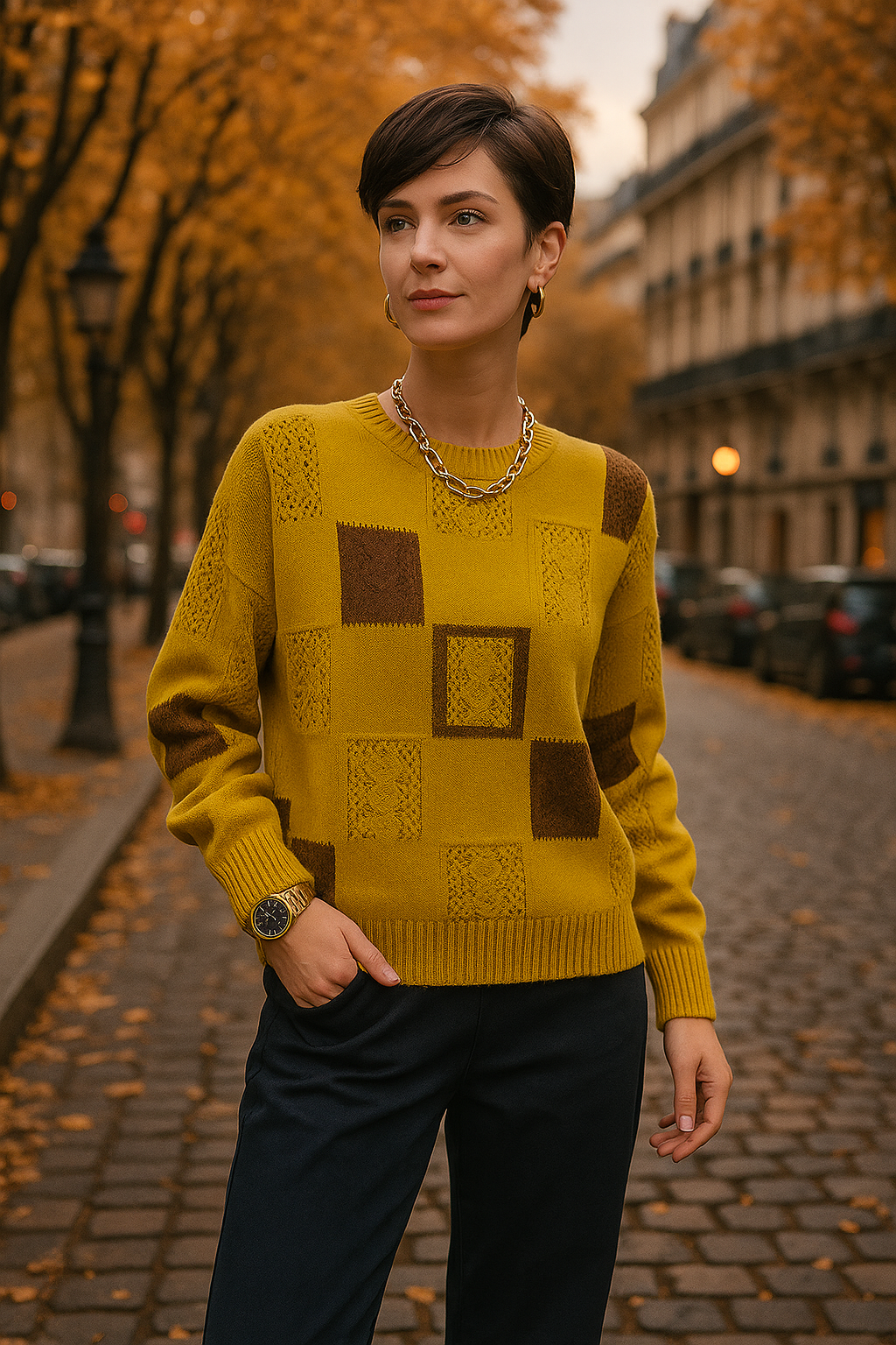 Almira | Damen Strickpullover Patchwork Rundhals - Image 3