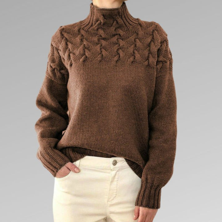 Almonde | Damen Zopfmuster Strickpullover mit Rollkragen - Black - Image 3