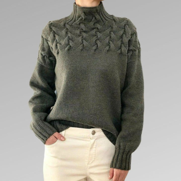 Almonde | Damen Zopfmuster Strickpullover mit Rollkragen - Black - Image 4