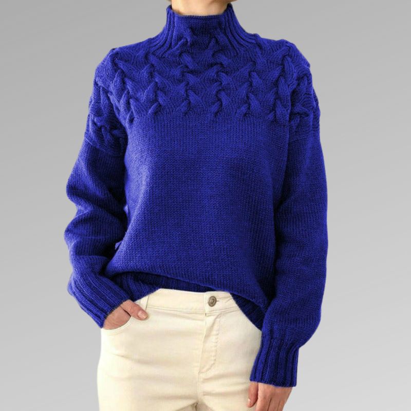 Almonde | Damen Zopfmuster Strickpullover mit Rollkragen - Black - Image 5