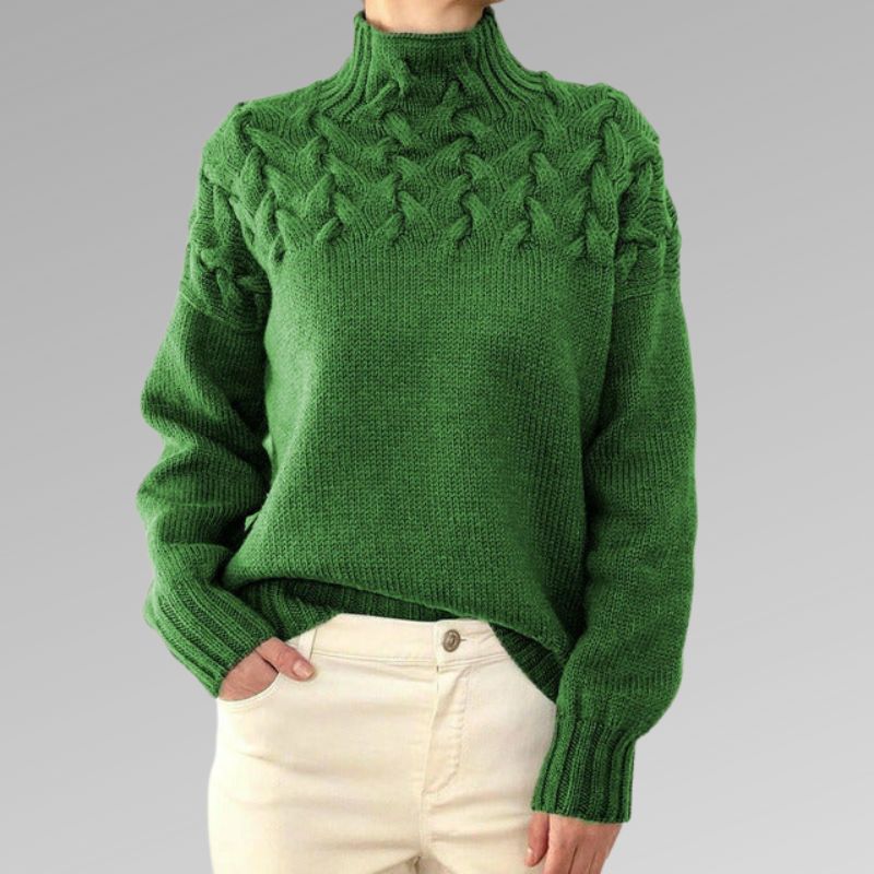 Almonde | Damen Zopfmuster Strickpullover mit Rollkragen - Black - Image 6
